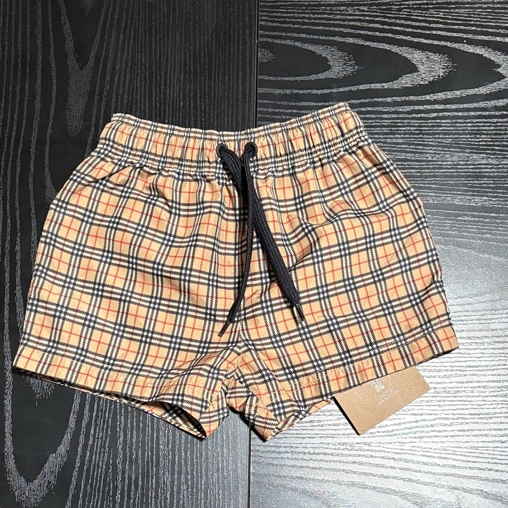 Burberry Kids Plaid Swim Trunks - Tan and Black